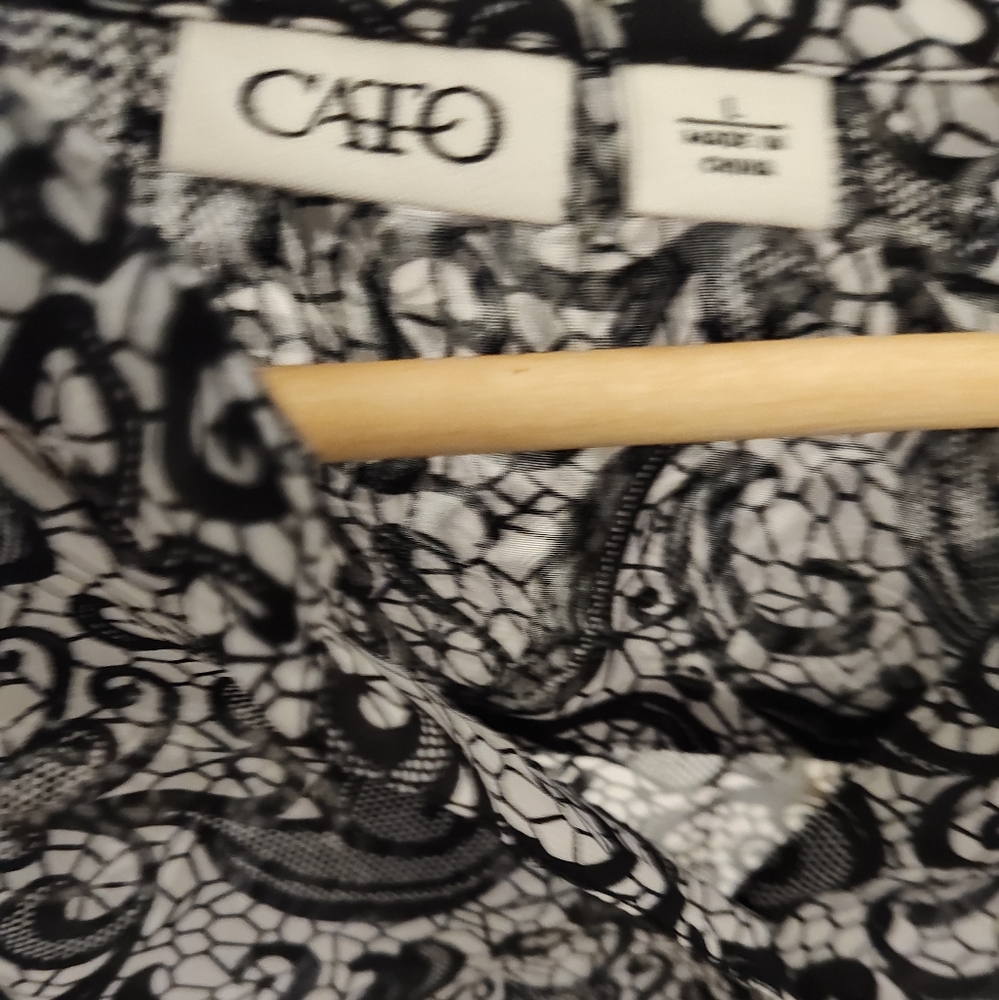 Cato women's blouse, gold buttons, 3/4 sleeve, black/white, size L - Picture 2 of 4